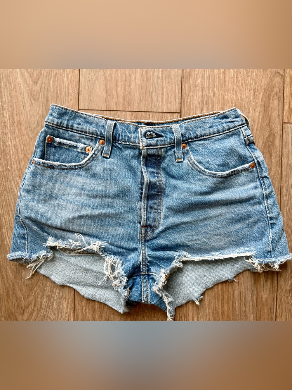 Levi's Light Blue Distressed High-Rise Jean Shorts